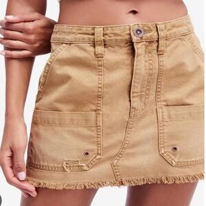 Free People Womens Jean Skirt Beige Mini Distressed Frayed Ripped 100% Cotton 27